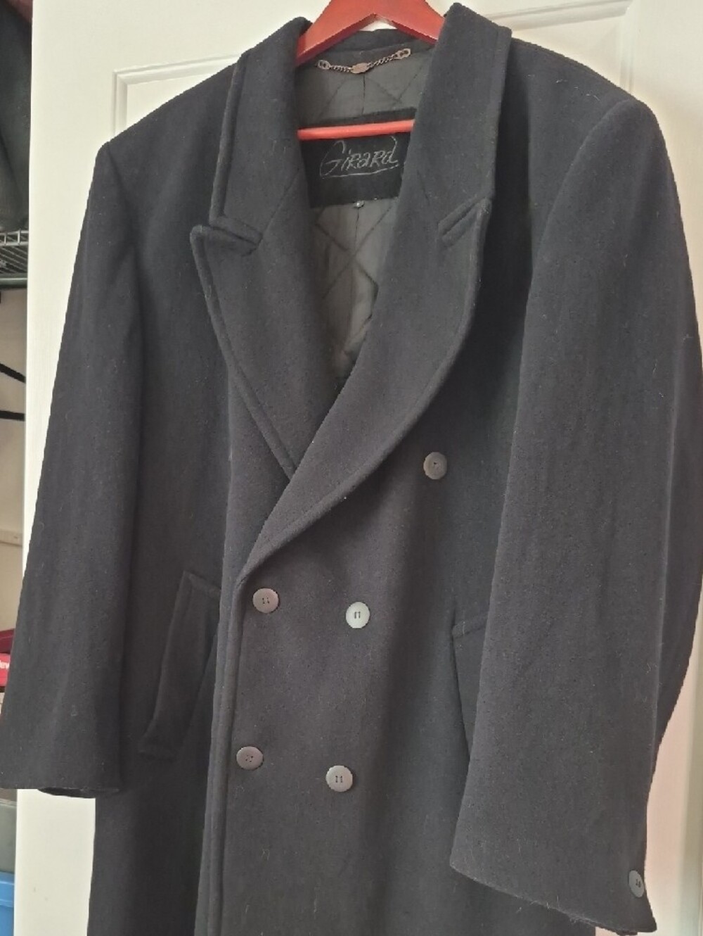 Vintage Men's Black Double-Breasted Long Overcoat - Classic Wool Blend - Picture 4 of 13